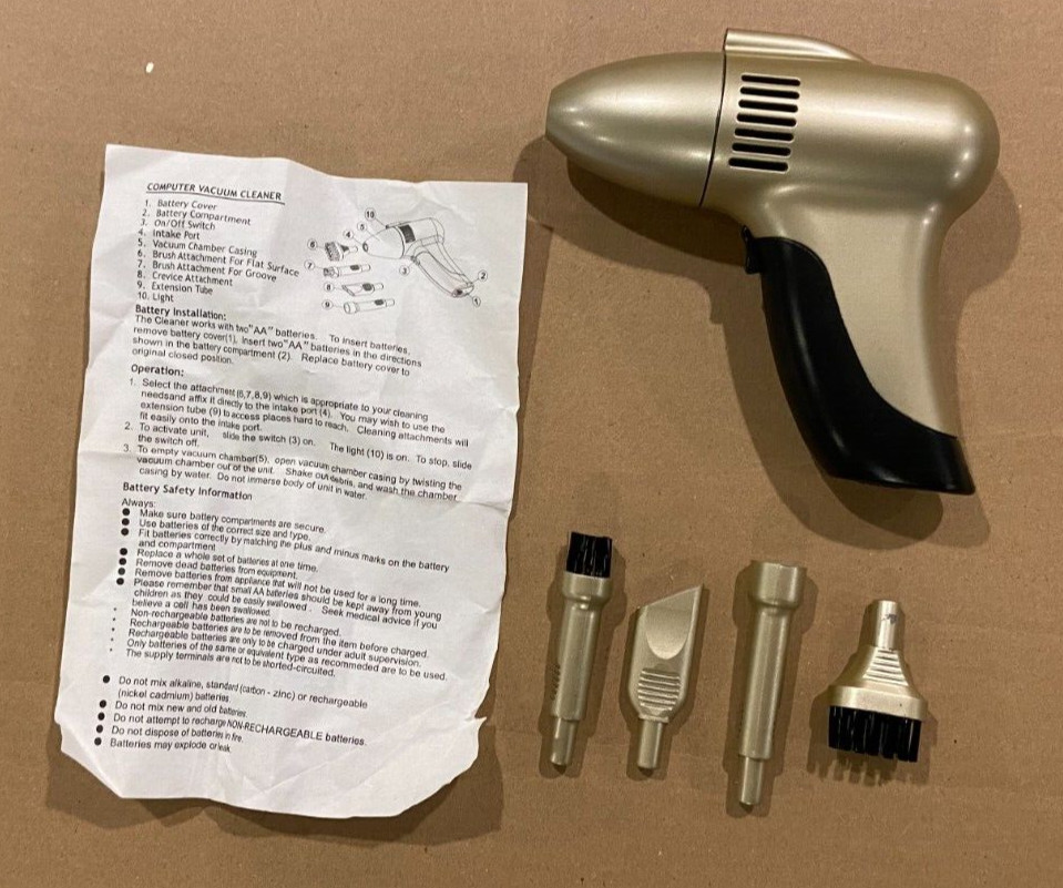 Tec Vac Computer Vacuum Cleaner Cordless W/ Attachments Light