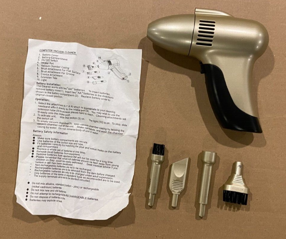 Tec Vac Computer Vacuum Cleaner Cordless W/ Attachments Light