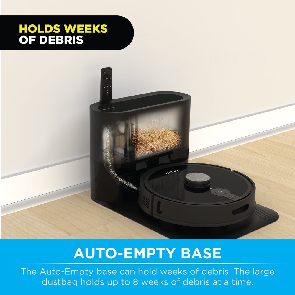 Self Empty Robot Vacuum Lidar Mapping 150 Min Runtime Strong Suction Black New