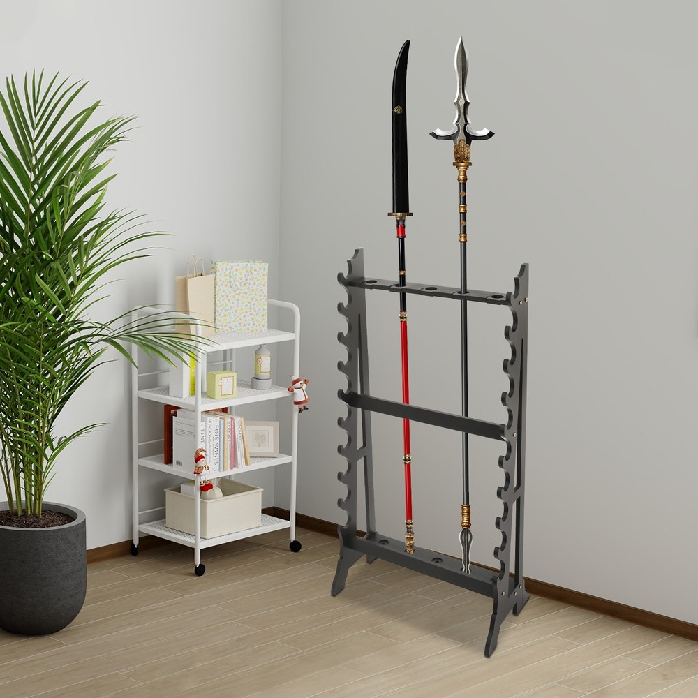5Hole/10Tier Sword Rack Black Holds 15 Items Storage for Stage Performance Props