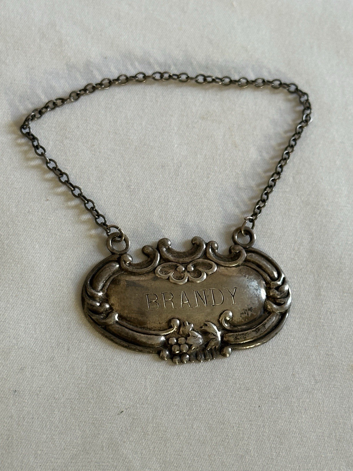 Vintage WALLACE Sterling Silver DECANTER Liquor Bottle Tag Label "BRANDY"