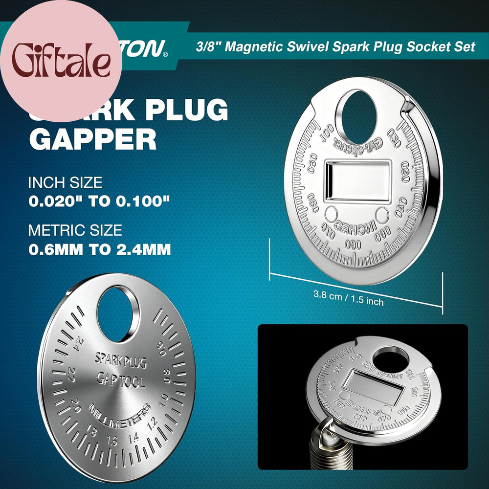 8PCS 3/8"Dr. Magnetic Spark Plug Socket Set, Include Gapper & Extension Bar, Swi