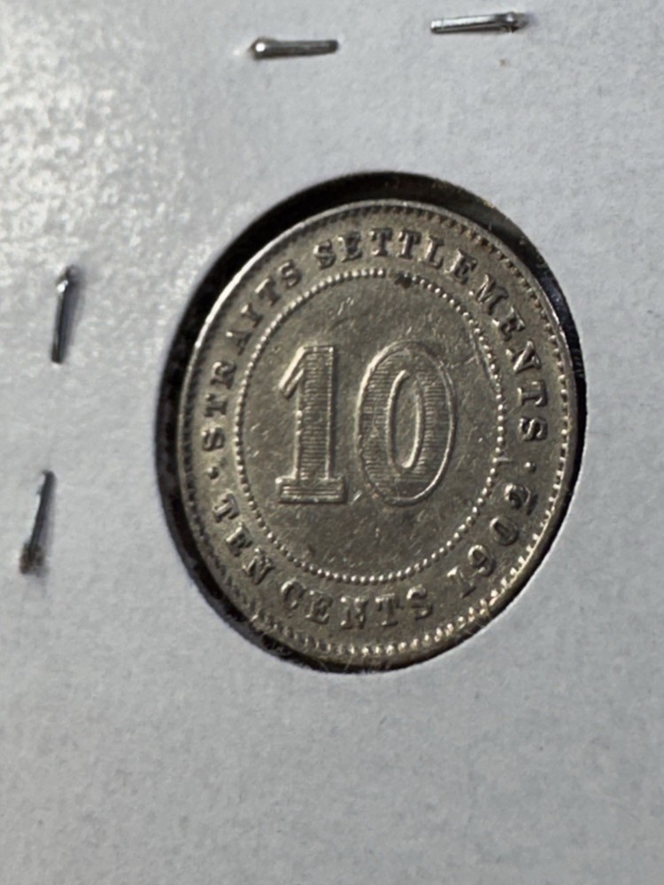 1902 Straits Settlement 10 Cents Silver Coin Cleaned