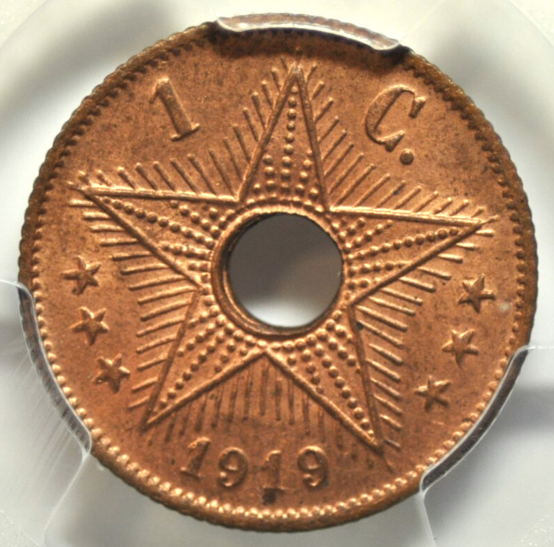 mw24735 Belgian Congo Centime 1919 PCGS MS64RB