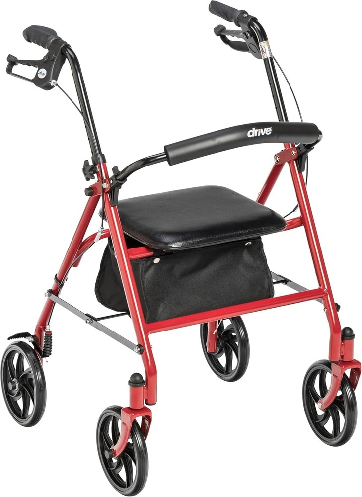 Red Rollator Walker with Seat | Height Adjustable & Foldable Design for Comfort