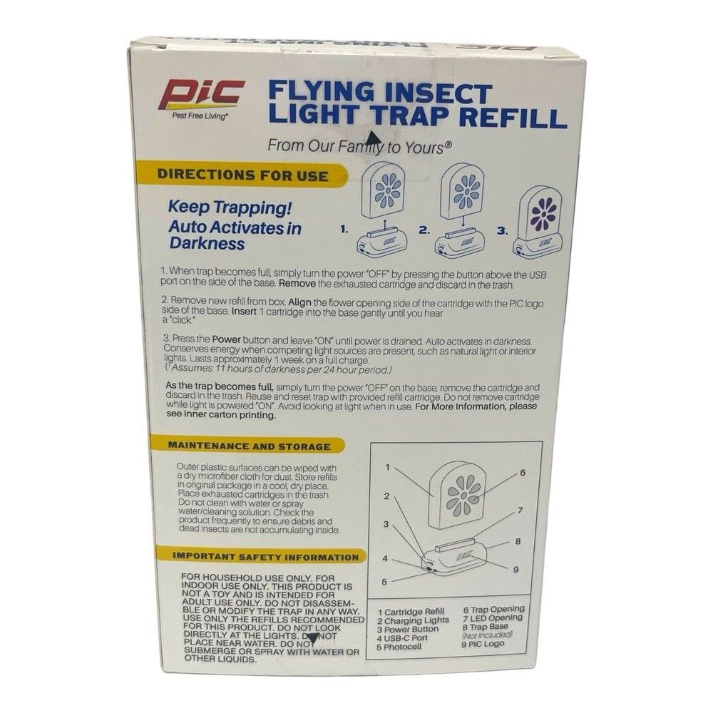 Pic Flying Insect Light Trap Refill Pack Fruit Fly Gnat Pet Friendly Open Box