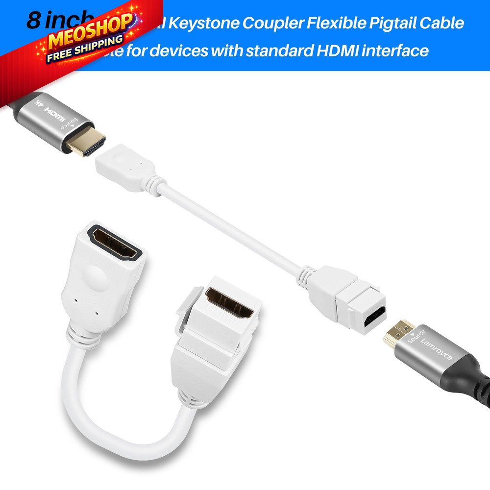 2-Pack HDMI Keystone Jack Adapter 2 Pack, 0.6 Feet Insert Cable