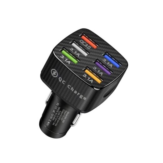 Car Charger Adapter, 6 USB Multi Port Fast Charger, Include QC 3.0 and 5 Black