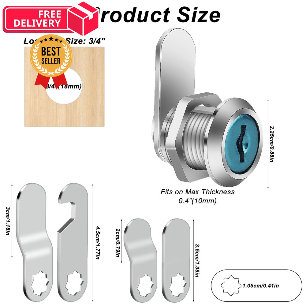2 PCS Mailbox Locks, Lock 16 mm, Comes with 4 Different Silver