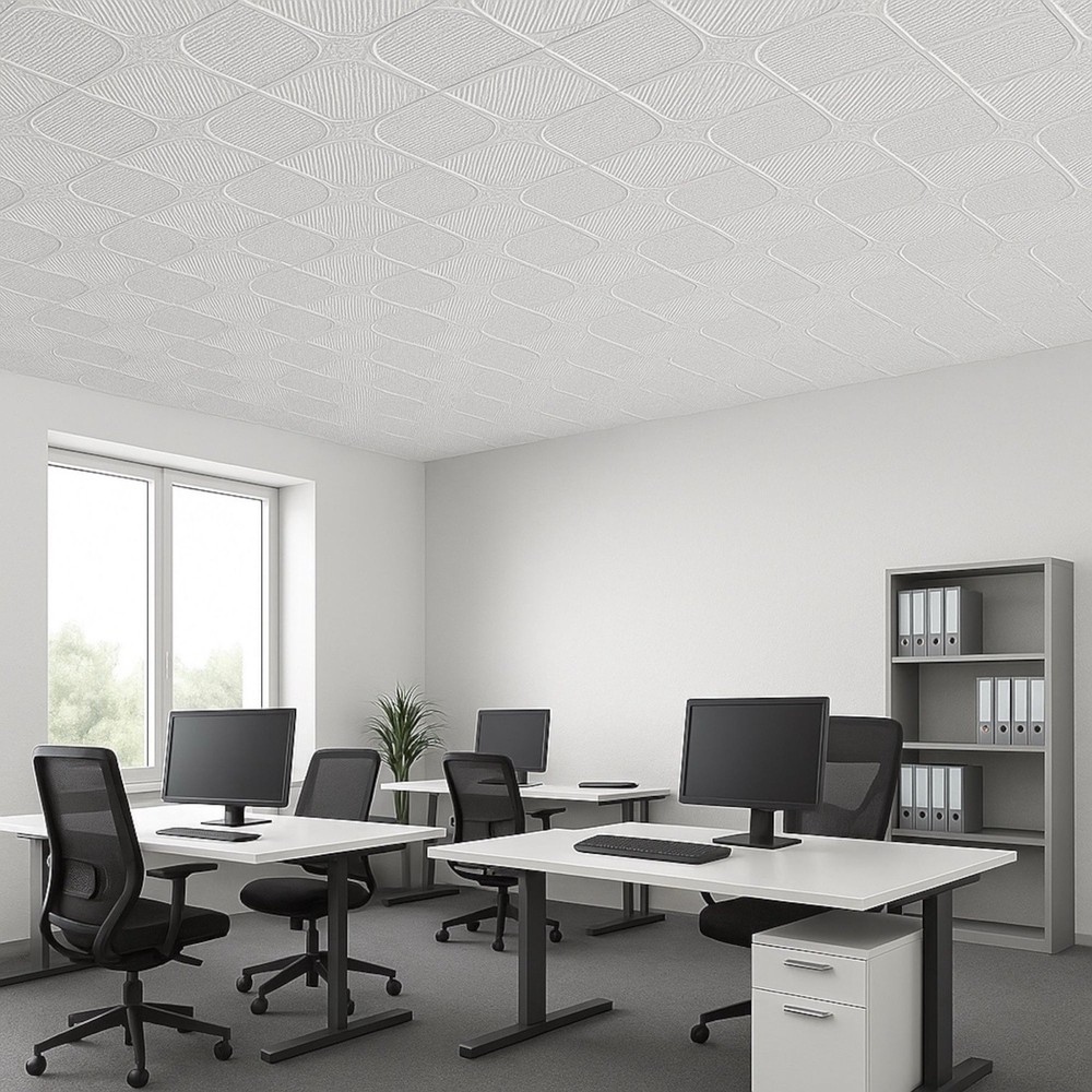 12Pack 2x2 Ft White Drop-In PVC Ceiling Tiles – Waterproof, Acoustic, Fireproof