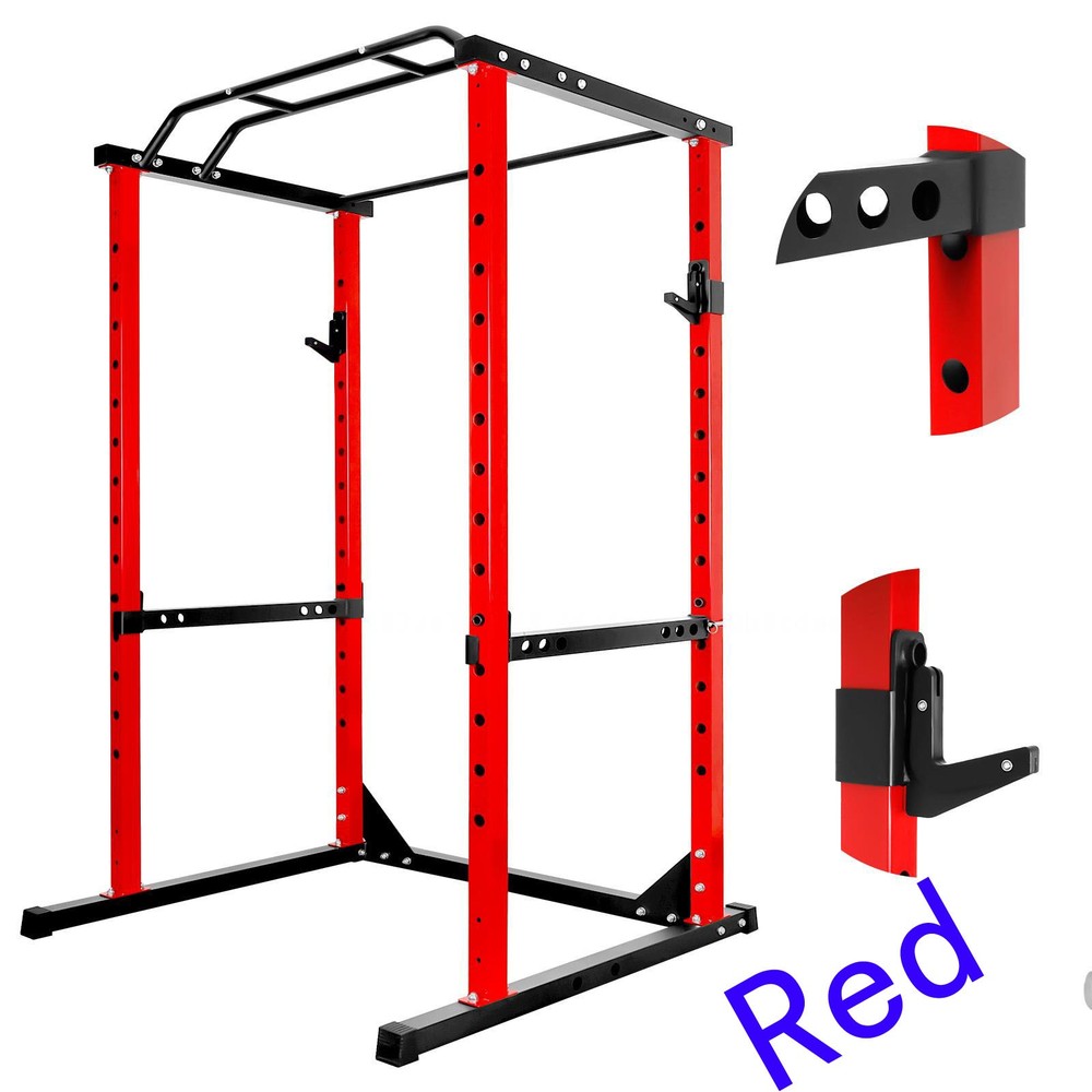 Power Cage Squat Rack Home Gym Power Rack with Adjustable Height & Width Red