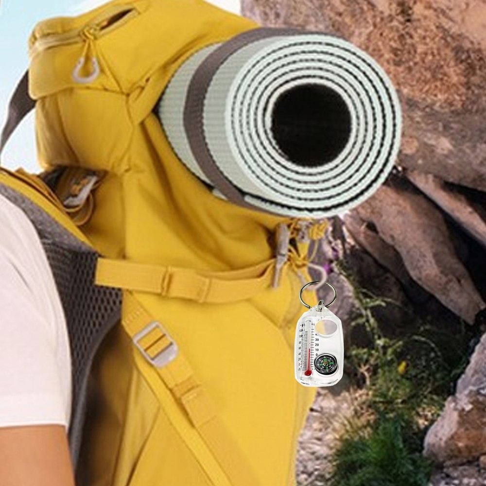 Glow-in-the-Dark Zipper Pull Compass & Thermometer Camping Survival Hanger Ring