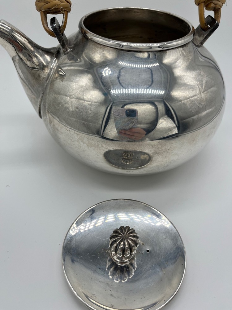 Vintage Gorham Newport Silverplate Teapot, Bamboo Handle, Globe Body, YB89