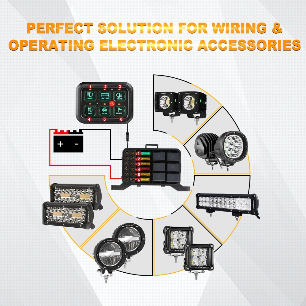 AUXBEAM 6 Gang Switch Panel LED Light Electronic Relay Circuit Control System