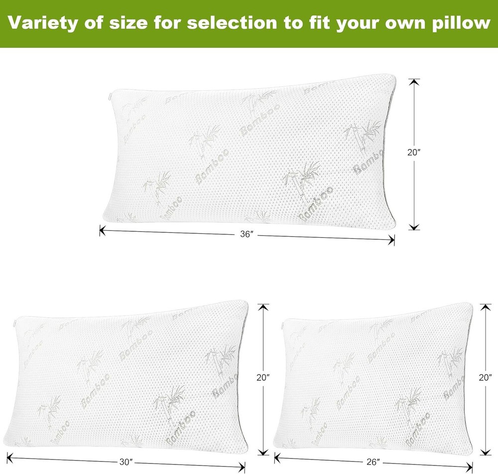 Bamboo Pillow Cover Zippered Protector Waterproof Case Noisless Breathable 2Pack
