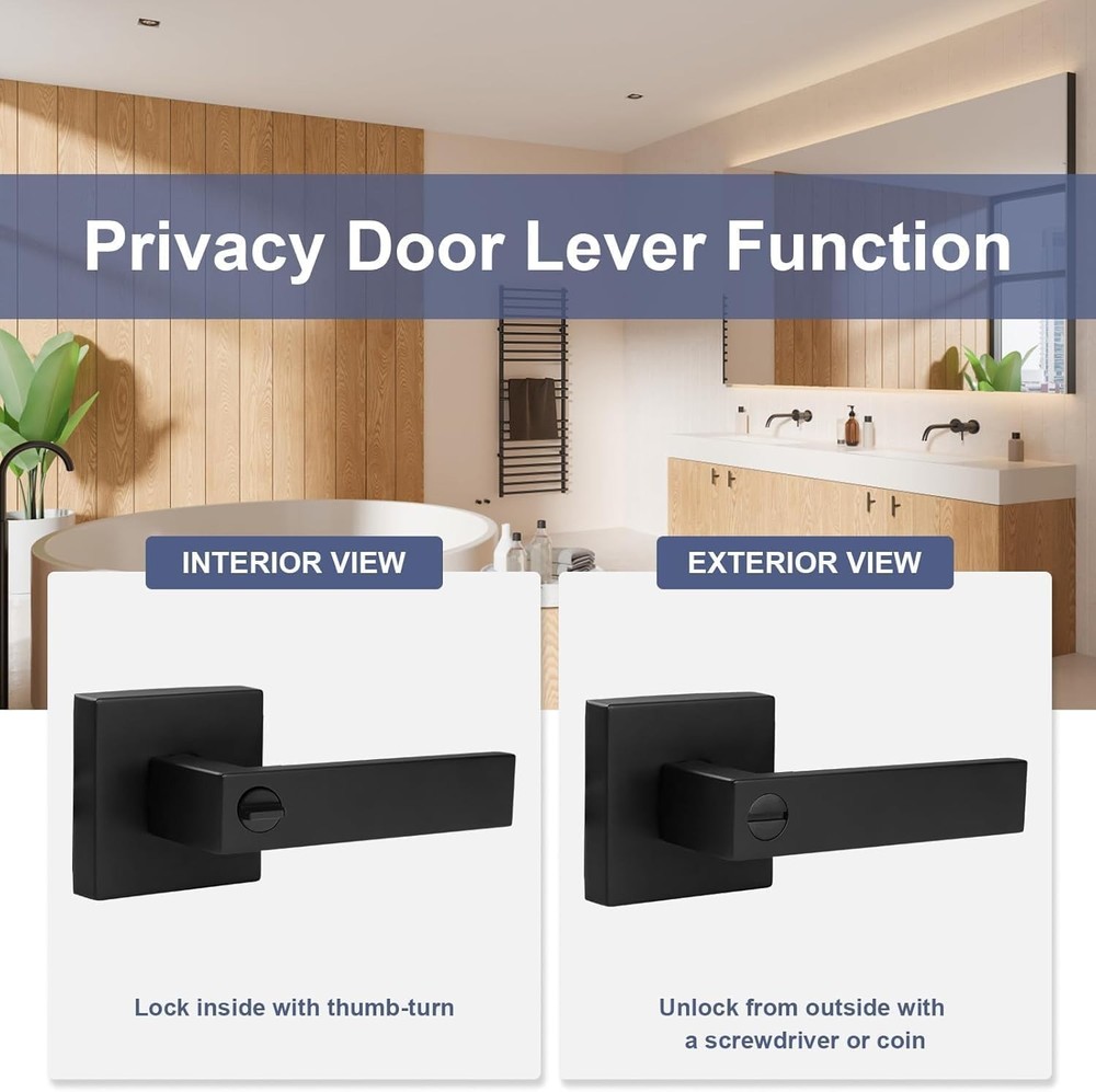 5 Pack Matte Black Door Handles Interior Door Knobs, Home Improvement Keyless...