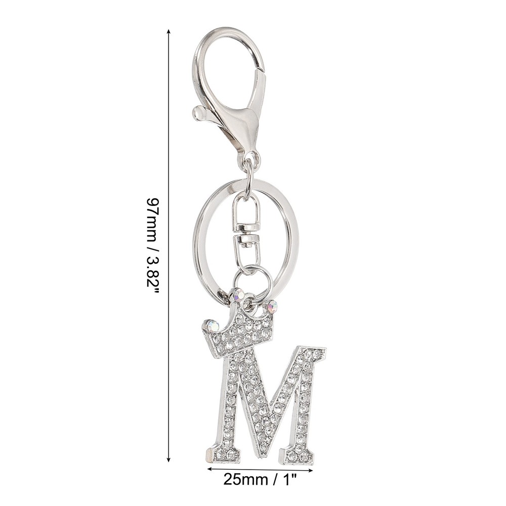 Initial Letter Keychain, Letter m Crown Design Charm, Silver Tone