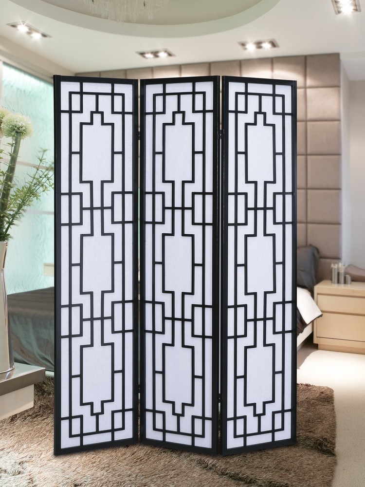 3 Panel Room Divider Screen, Black