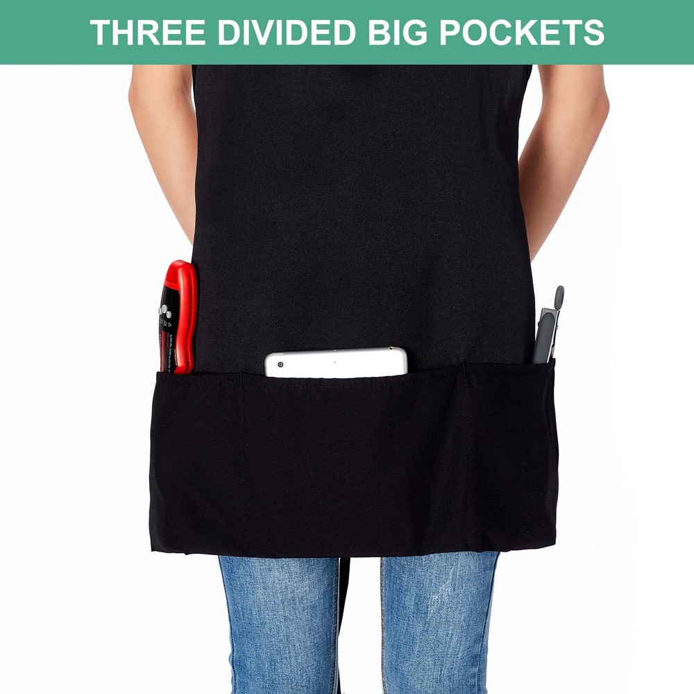 2 Pack Bib Apron 3 Pockets Adjustable Chef Kitchen Cooking Aprons Black