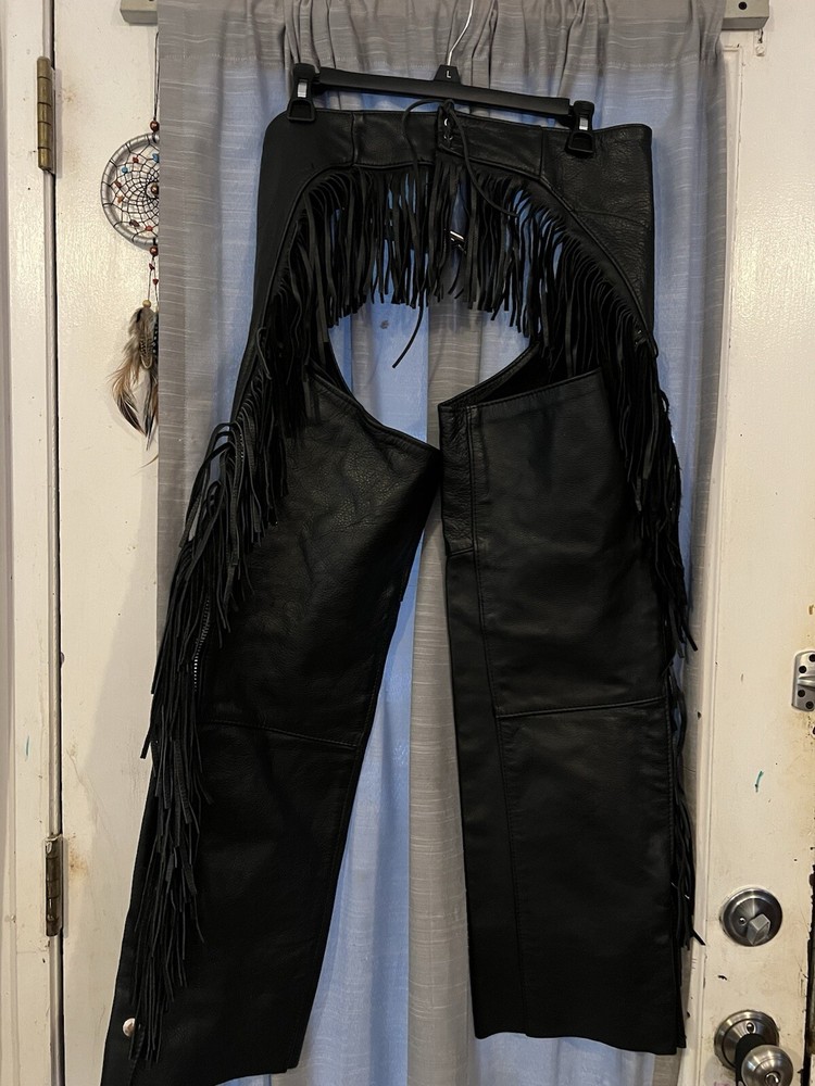 Ladies Leather Chaps With Fringe Size Small