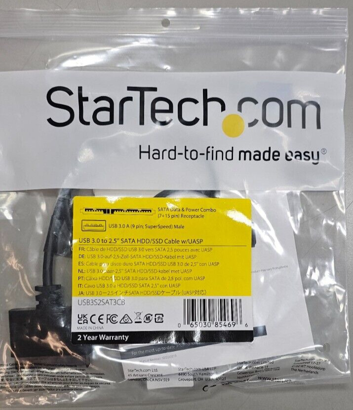 StarTech USB 3.0 to 2.5" SATA III Hard Drive Adapter Cable w/ UASP USB3S2SAT3CB
