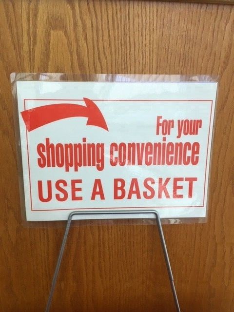 SHOPPING BASKETS "JUMBO SIZE" SET OF 12 WITH STAND/SIGN RED