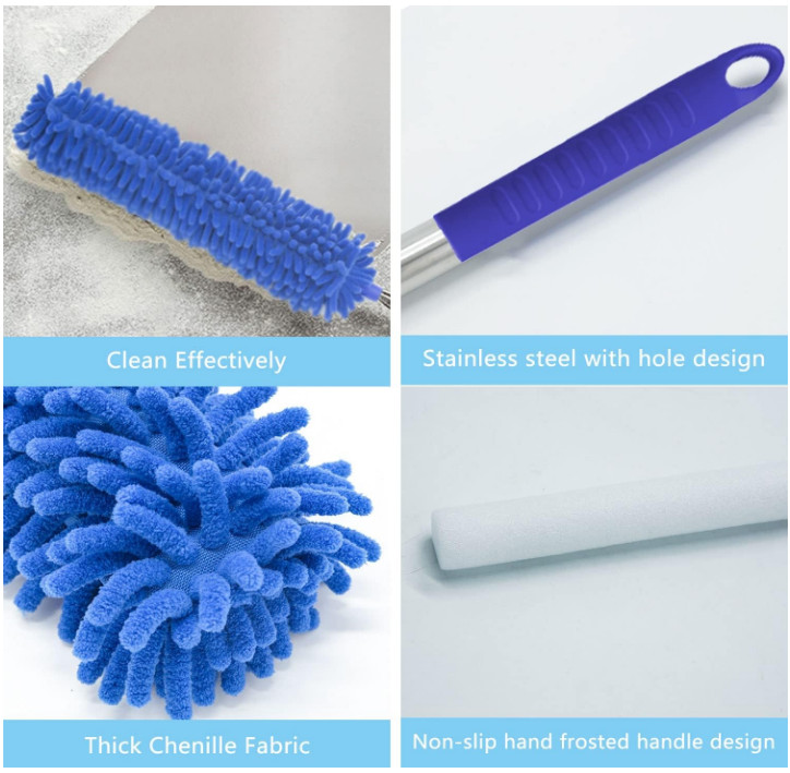 Microfibre Duster w/ 100" Pole for High Ceilings, Fan, Cobweb, Blinds, Washable