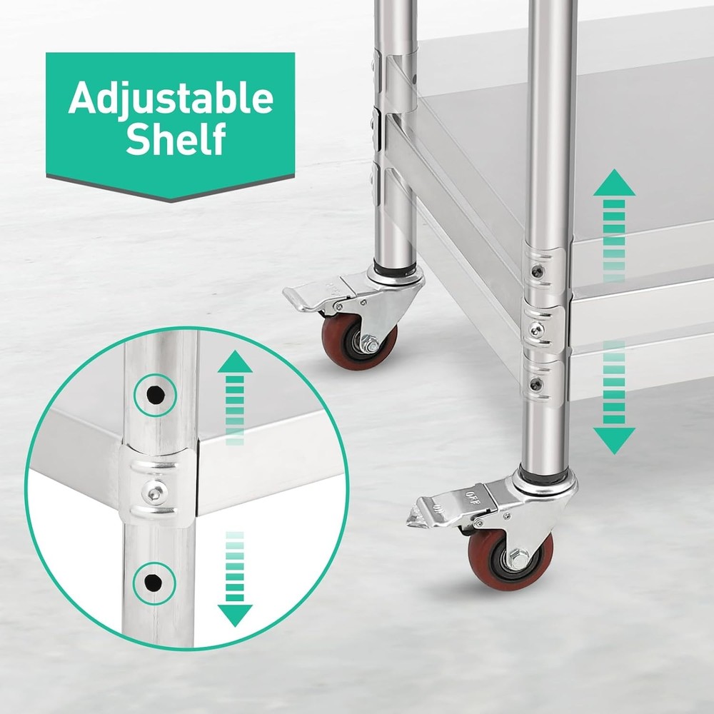 Stainless Steel Commercial Work Table with Backsplash & Casters
