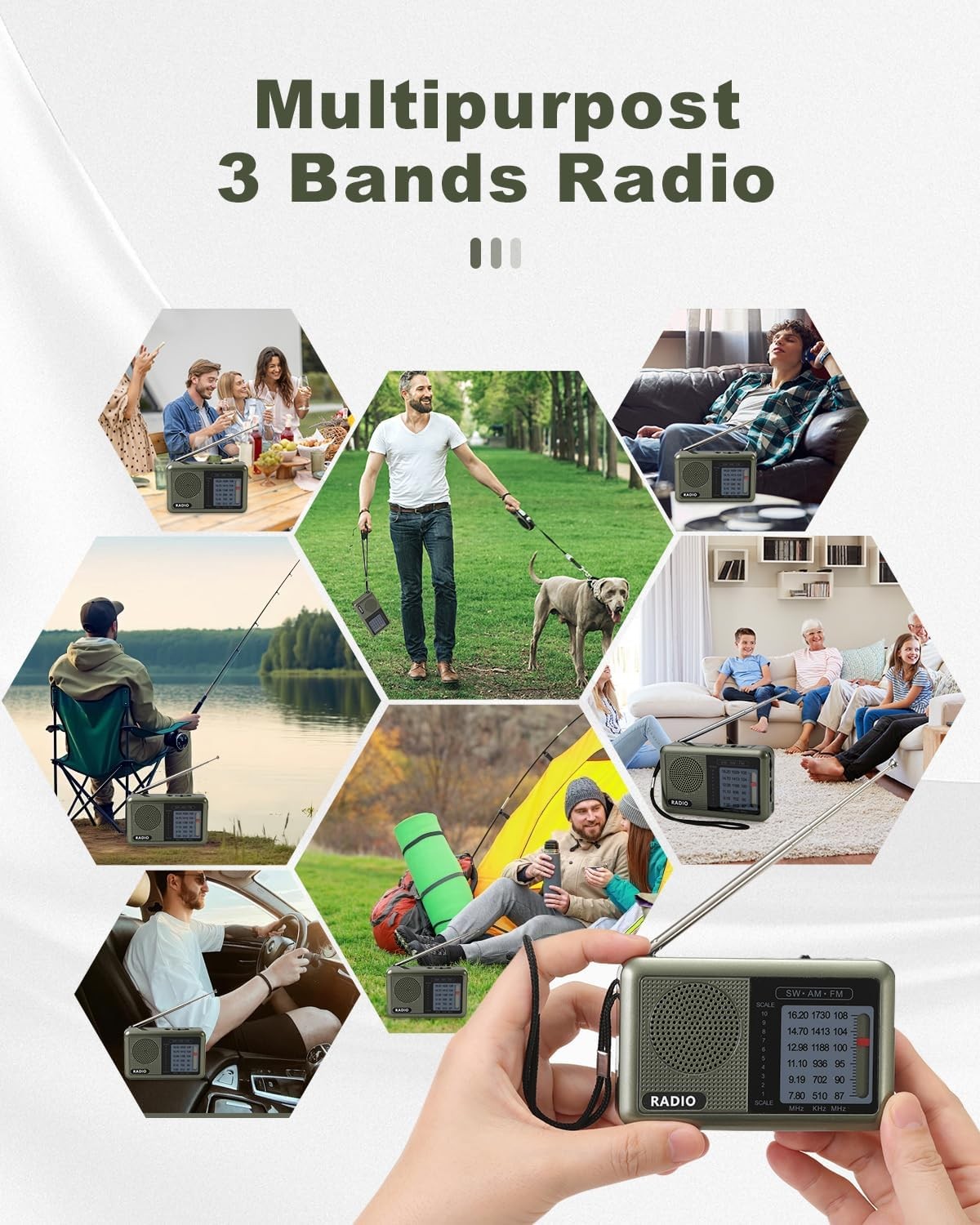 3 Band Mini Pocket Radio with Rechargeable Battery, Portable FM AM Shortwave R..