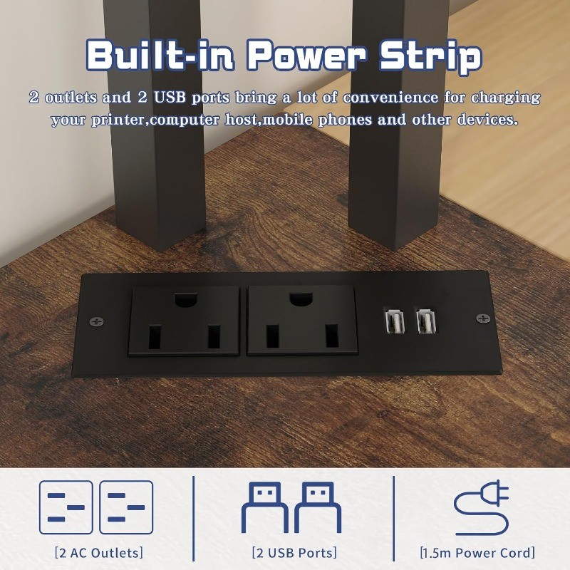 Corner Printer Stand Table, with Power Outlet and USB Charging & LED Lights