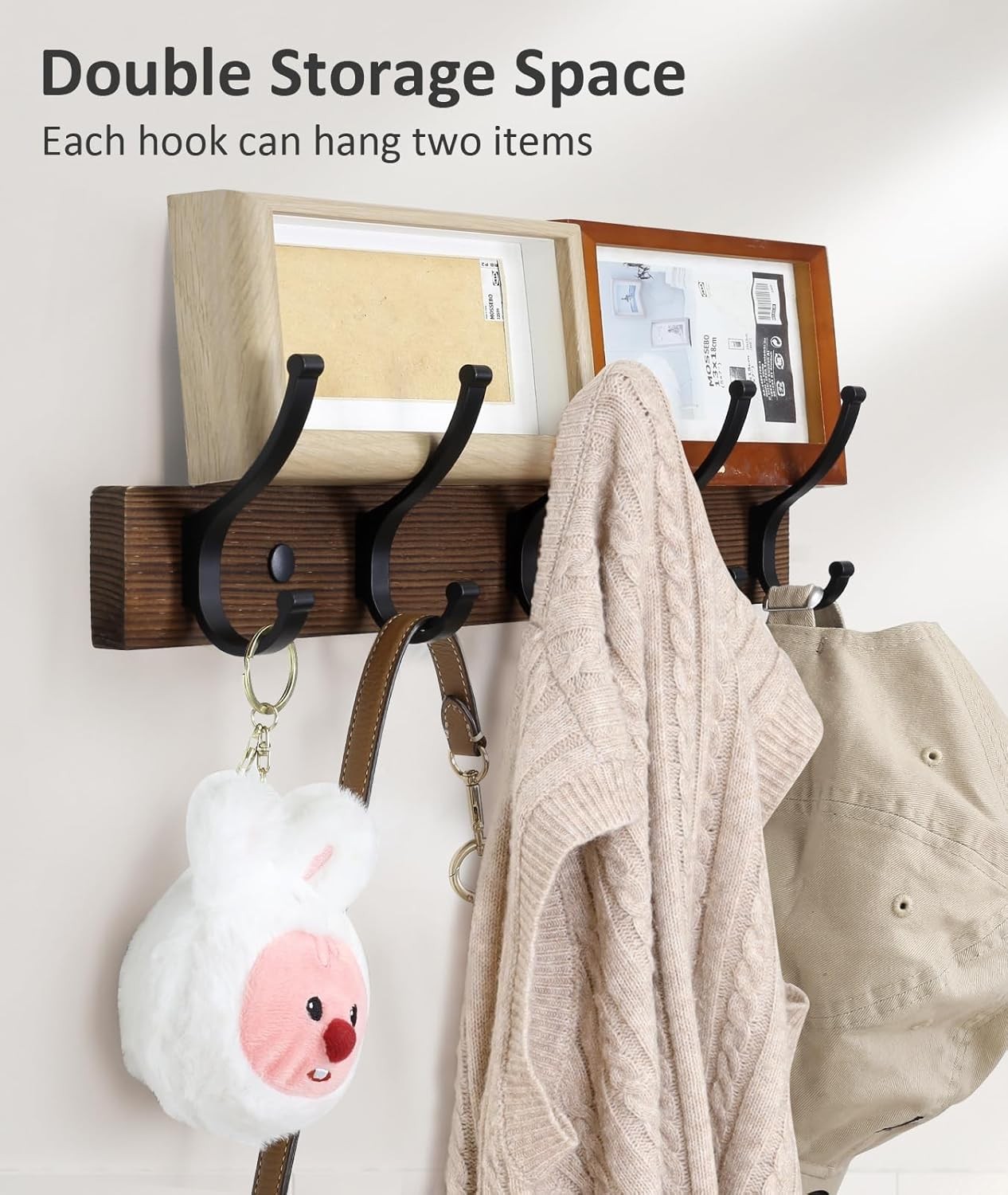 Coat Rack Wall Mount, 16.5 Inches Wood Coat Hooks Wall Mount, Wall Coat Rack wit