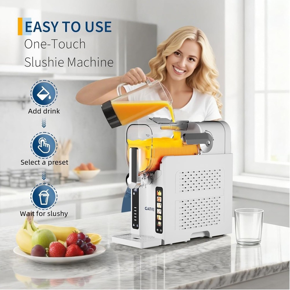 Slushie Machine No Ice Needed with LED Display & 6 Pre-Set Programs for Home