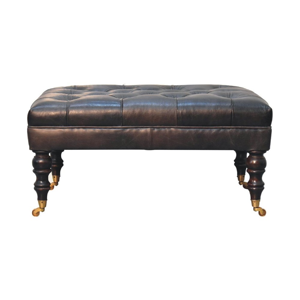 Buffalo Ash Black Leather Ottoman