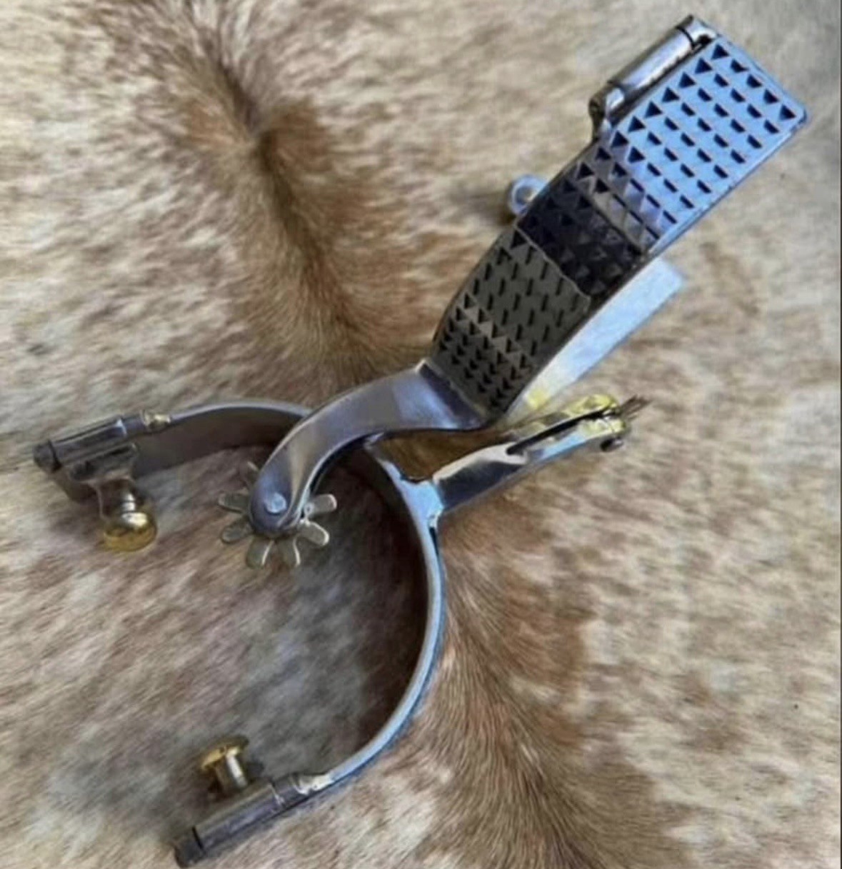 Pair Adult Size Stainless Steel Western Spurs Rasp Design