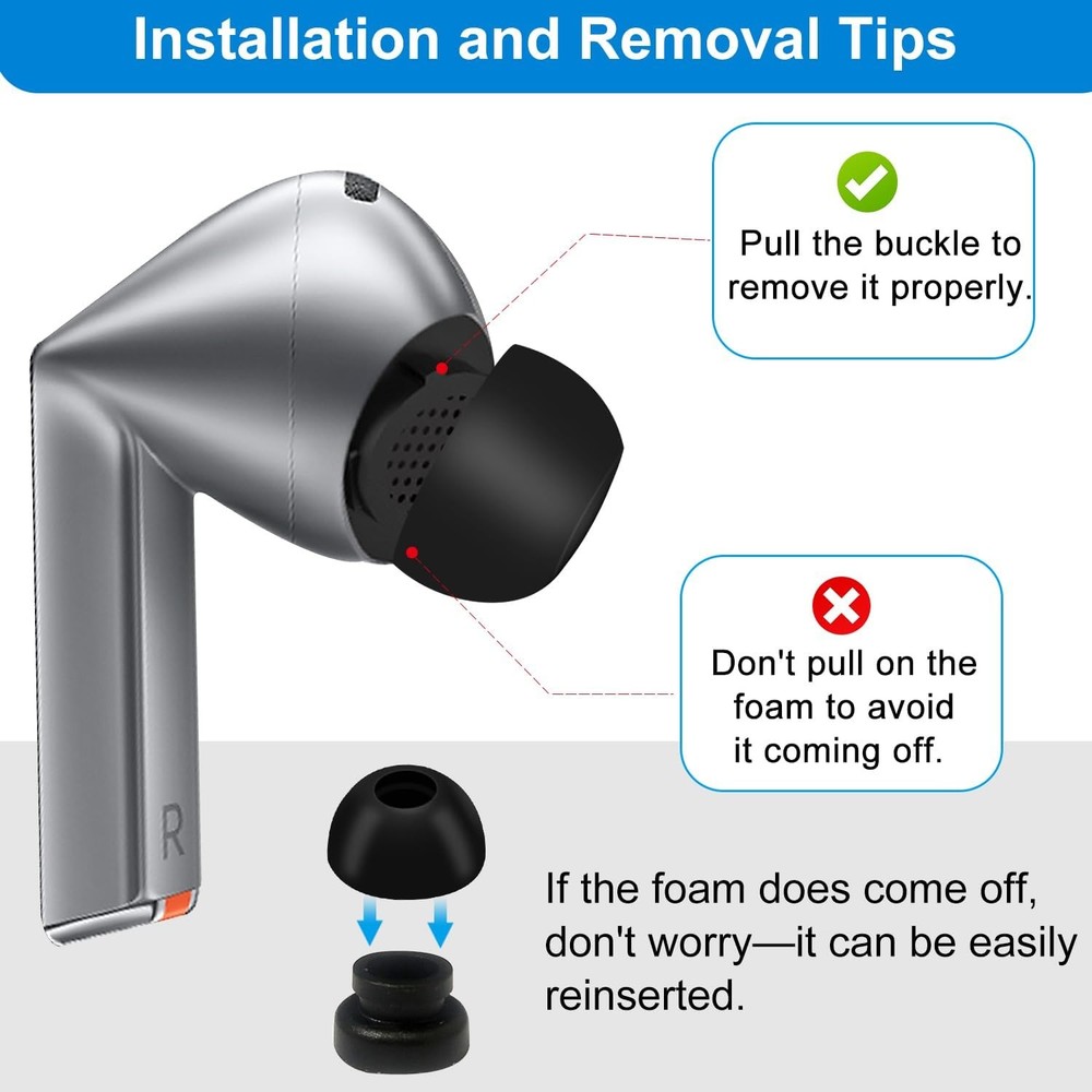 Replacement Foam Eartips for Galaxy Buds 3 Pro, Memory Tip with Black