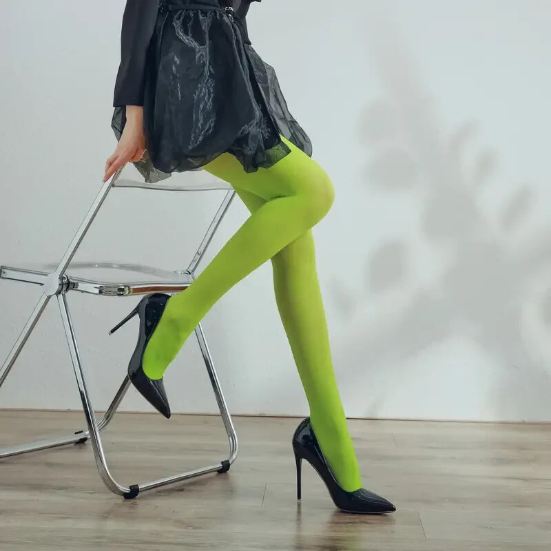 Women Candy Color Opaque Tights, Warm Stylish Pantyhose, Orange, Purple, Blue