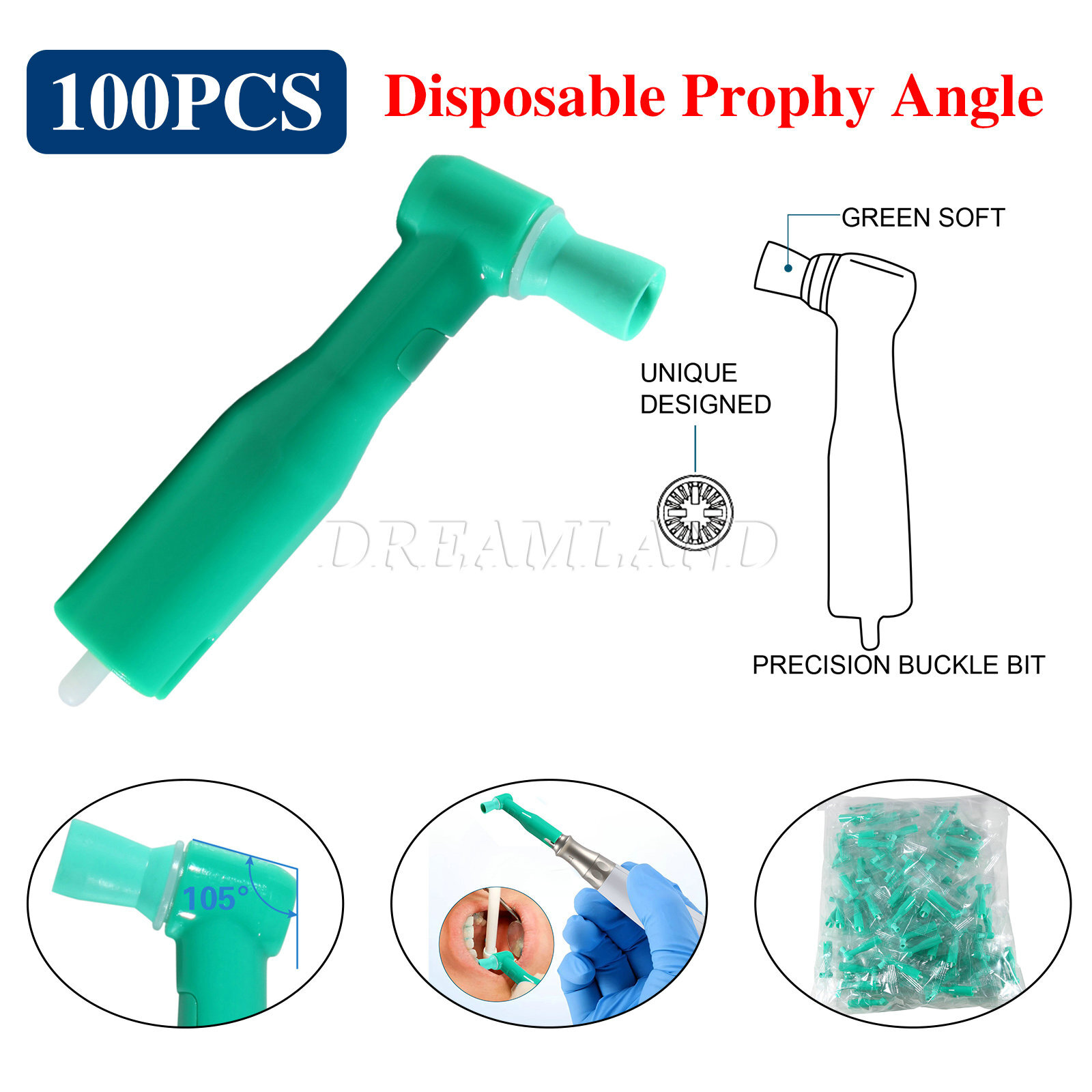 Dental Disposable Prophy Angles Regular Latex Free Contra Angle 105° - 500pcs