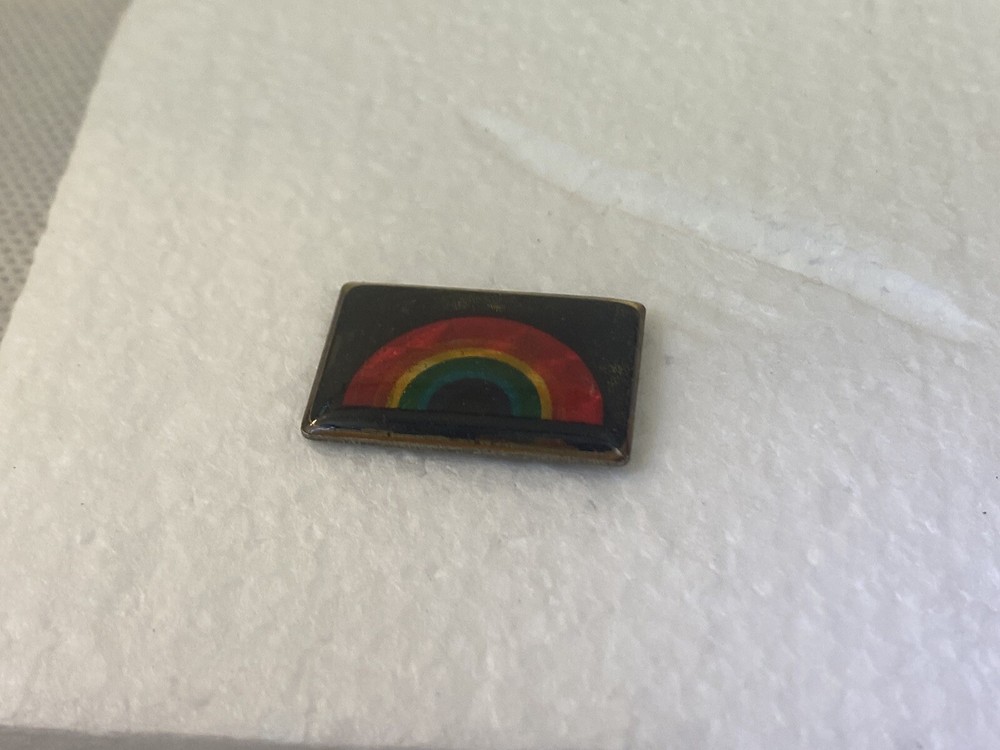 Rainbow on Black Pin Lapel Enamel Rectangle Fast Ship SB3G