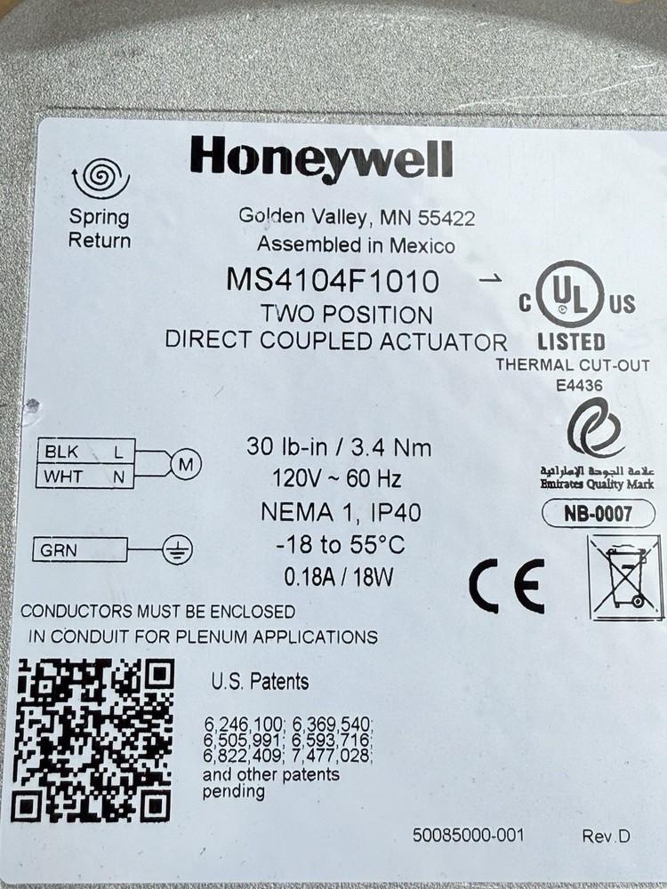 Honeywell MS4104F1010 Two Position Direct Coupled Actuator New