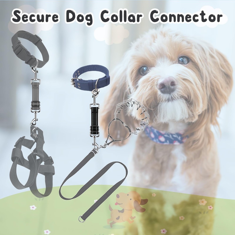 2 Pack Reflective Dog Collar Backup Clips Adjustable Safety Leash Connector