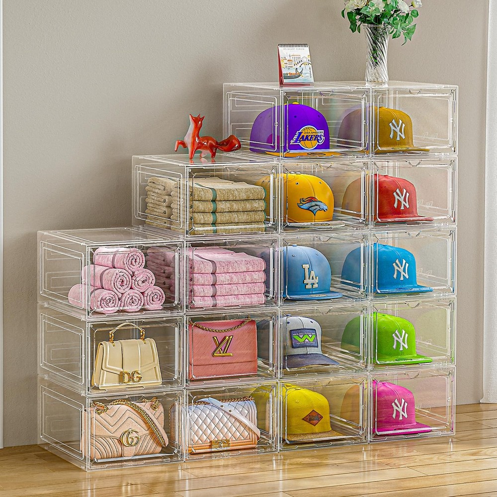ZHAIXIAONIAN 6-Pack Hat Organizer Box Baseball Caps Storage Clear Stackable