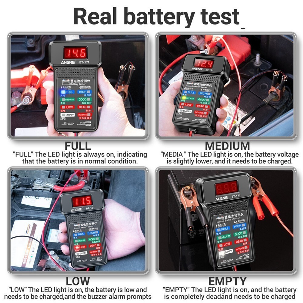 12V Car Battery Tester LCD Screen & Indication Universal Voltmeter & Alternator
