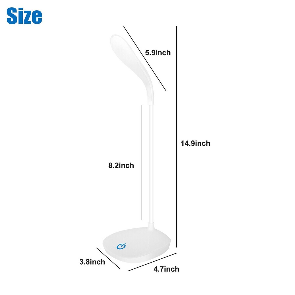 USB LED Desk Light Dimmable Bedside Reading Lamp Rechargeable Touch Control USA