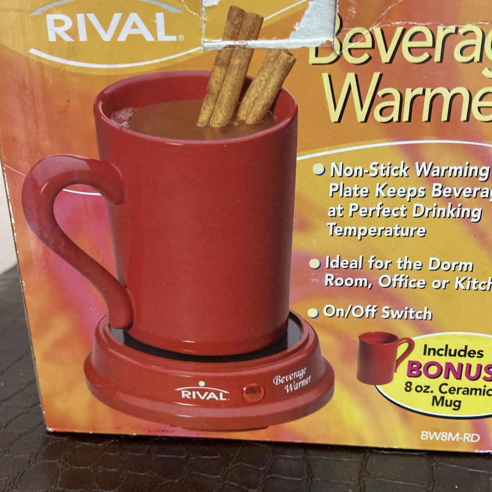 Rival Beverage Warmer Coffee Tea Warming Plate Ceramic Mug Red Open Box