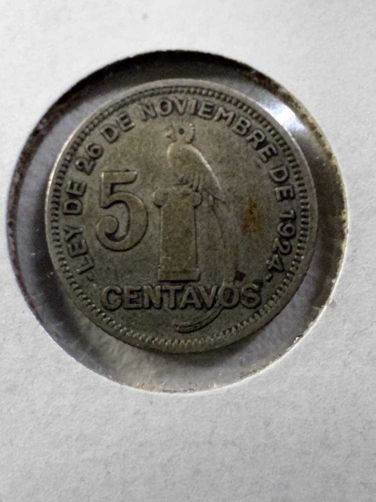 1929 Guatemala 5 Centavos Silver Coin