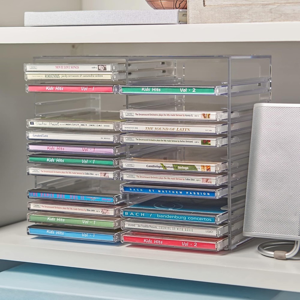STORi Stackable Clear Plastic CD Organizer with Rubber Feet | Rectangular Jewel
