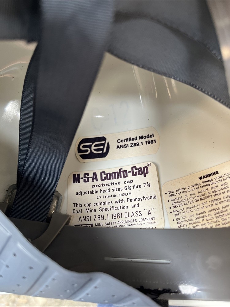 MSA Comfo Cap Mining Hat 1981 Hand Painted Rare White Vintage