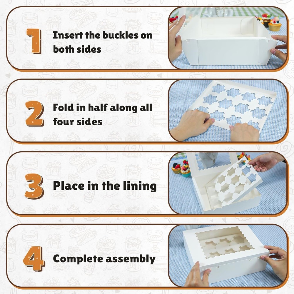 4 Pack Cupcake Boxes, Hold 12 Standard Cupcakes, Cupcake Containers with Window