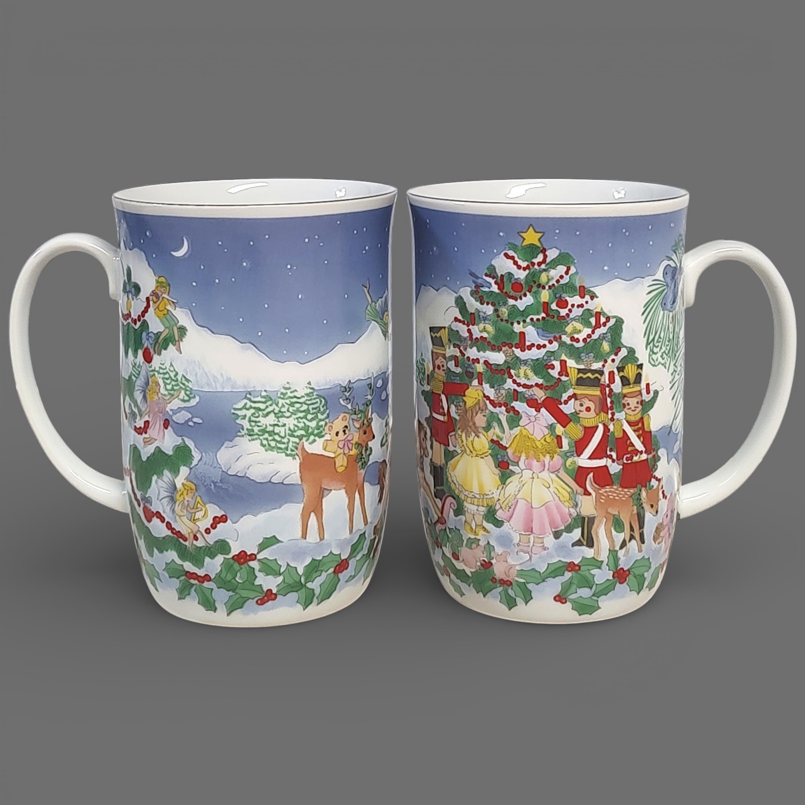 Set of 2 Tavistock Otagiri Christmas Ceramic Mugs 4" Japan