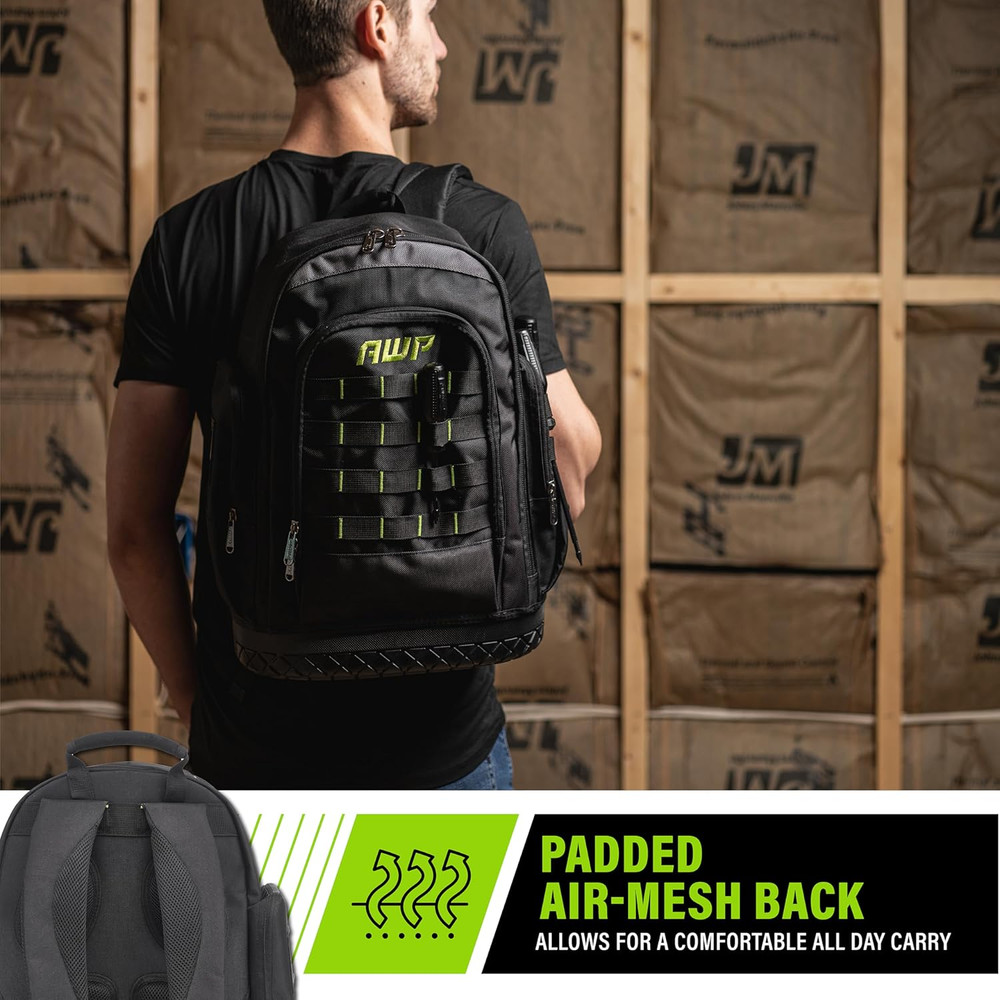 Extreme Tool Backpack, Rugged Polyester Jobsite Backpack with Waterproof Molded
